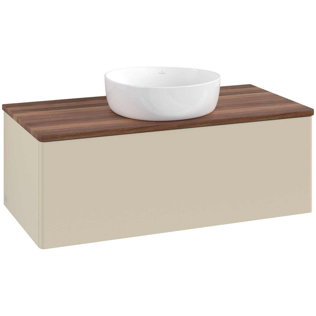 V&B ANTAO SERVANTSKAP 1 SKUFF GLATT 1000X360X500 U/KRANHULL SILKEGRÅ/VALNØTT