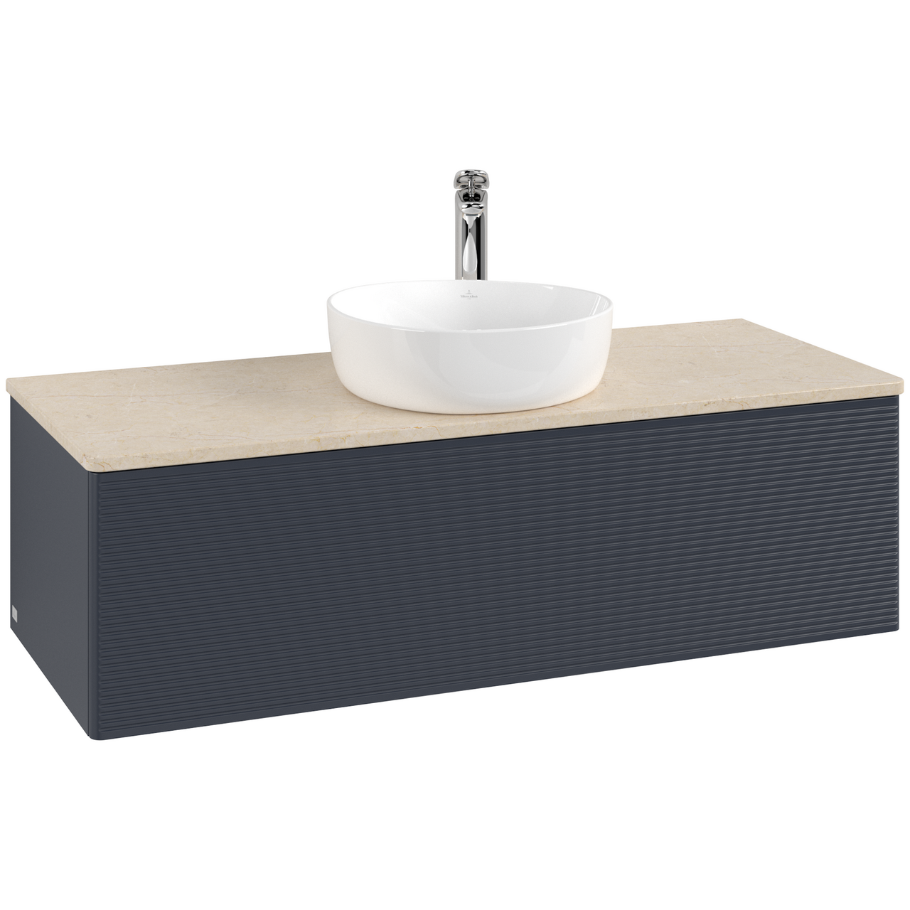 V&B ANTAO SERVANTSKAP 1 SKUFF RILLET 1200X360X500 M/KRANHULL BLÅ/CRÉME