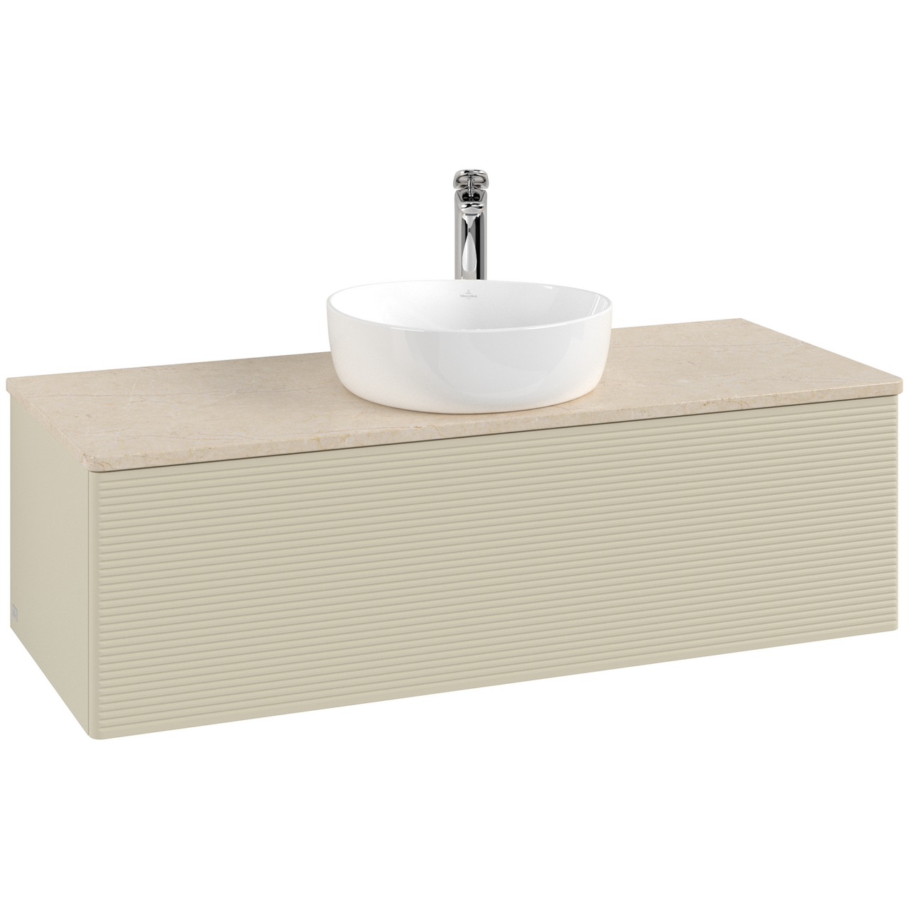 V&B ANTAO SERVANTSKAP 1 SKUFF RILLET 1200X360X500 M/KRANHULL SILKEGRÅ/CRÉME