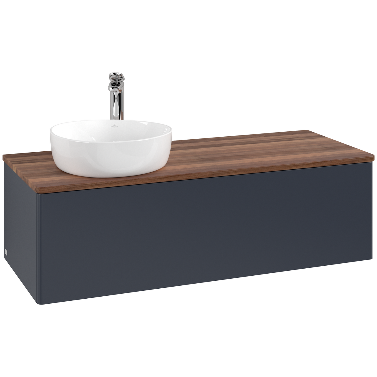 V&B ANTAO SERVANTSKAP 1 SKUFF GLATT 1200X360X500 VENSTRE M/KRANHULL BLÅ/VALNØTT