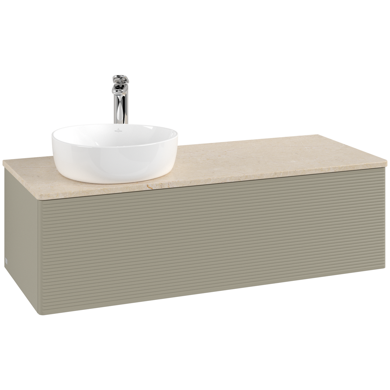 V&B ANTAO SERVANTSKAP 1 SKUFF RILLET 1200X360X500 VENSTRE M/KRANHULL STENGRÅ/CRÉME