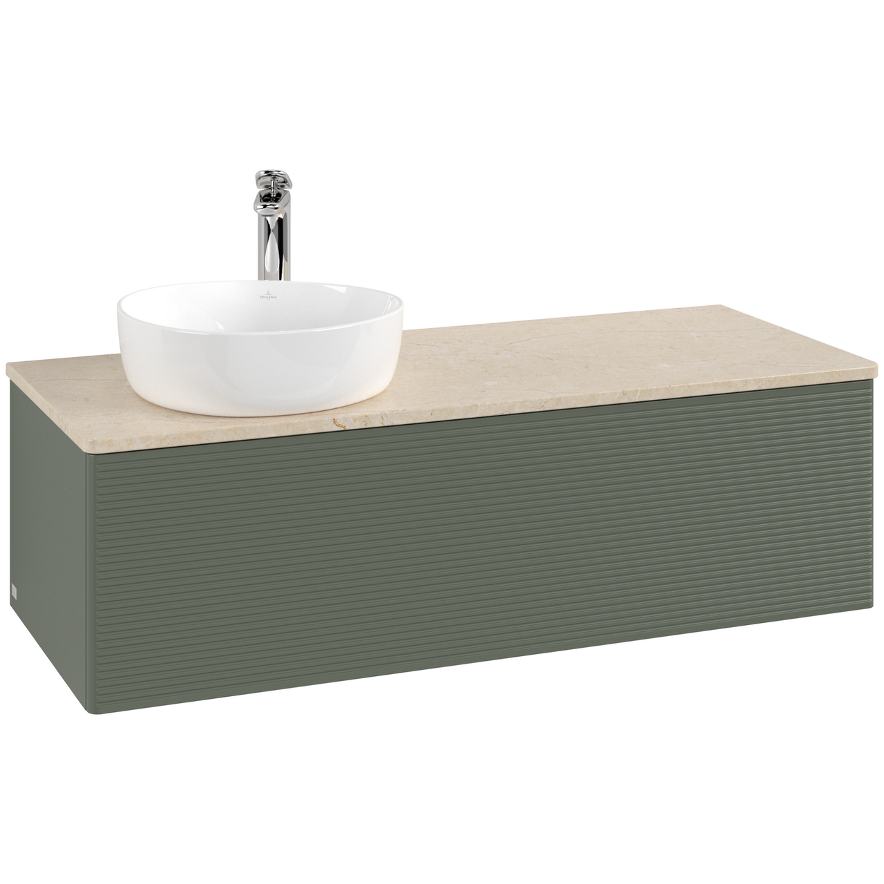 V&B ANTAO SERVANTSKAP 1 SKUFF RILLET 1200X360X500 VENSTRE M/KRANHULL GRØNN/CRÉME