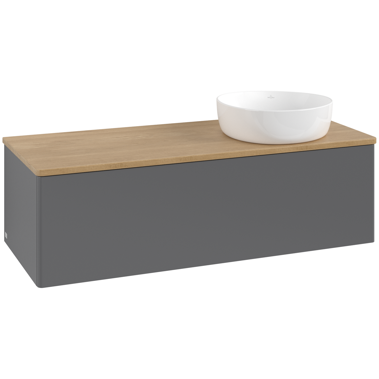 V&B ANTAO SERVANTSKAP 1 SKUFF GLATT 1200X360X500 HØYRE U/KRANHULL ANTRASITT/EIK