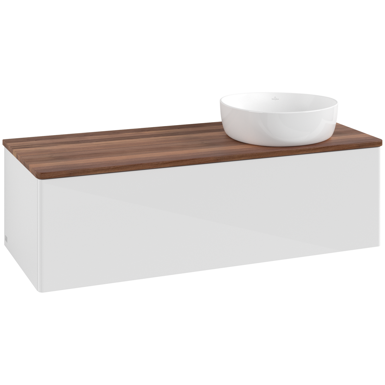 V&B ANTAO SERVANTSKAP 1 SKUFF GLATT 1200X360X500 HØYRE U/KRANHULL HVIT/VALNØTT