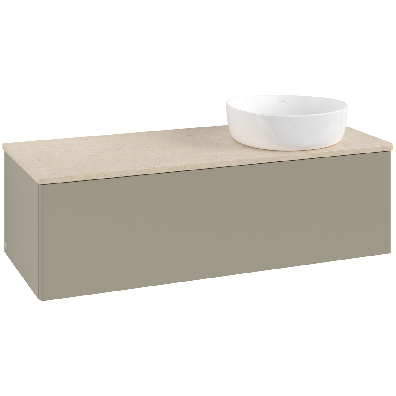 V&B ANTAO SERVANTSKAP 1 SKUFF GLATT 1200X360X500 HØYRE U/KRANHULL STENGRÅ/CRÉME