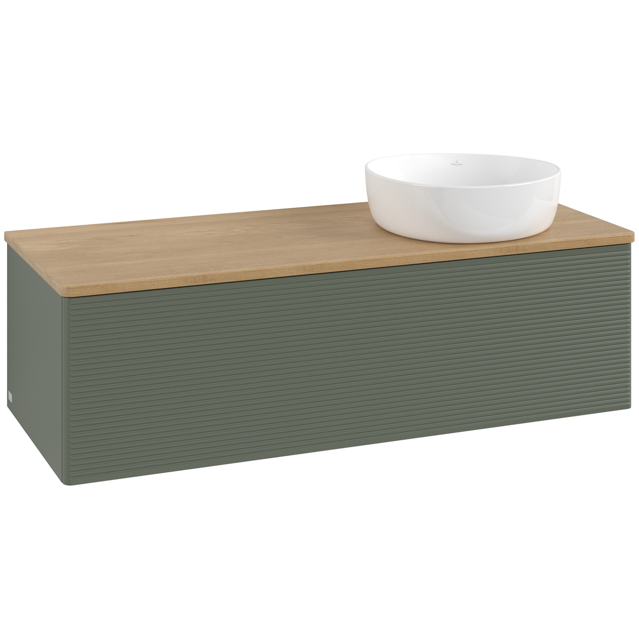 V&B ANTAO SERVANTSKAP 1 SKUFF RILLET 1200X360X500 HØYRE U/KRANHULL GRØNN/EIK