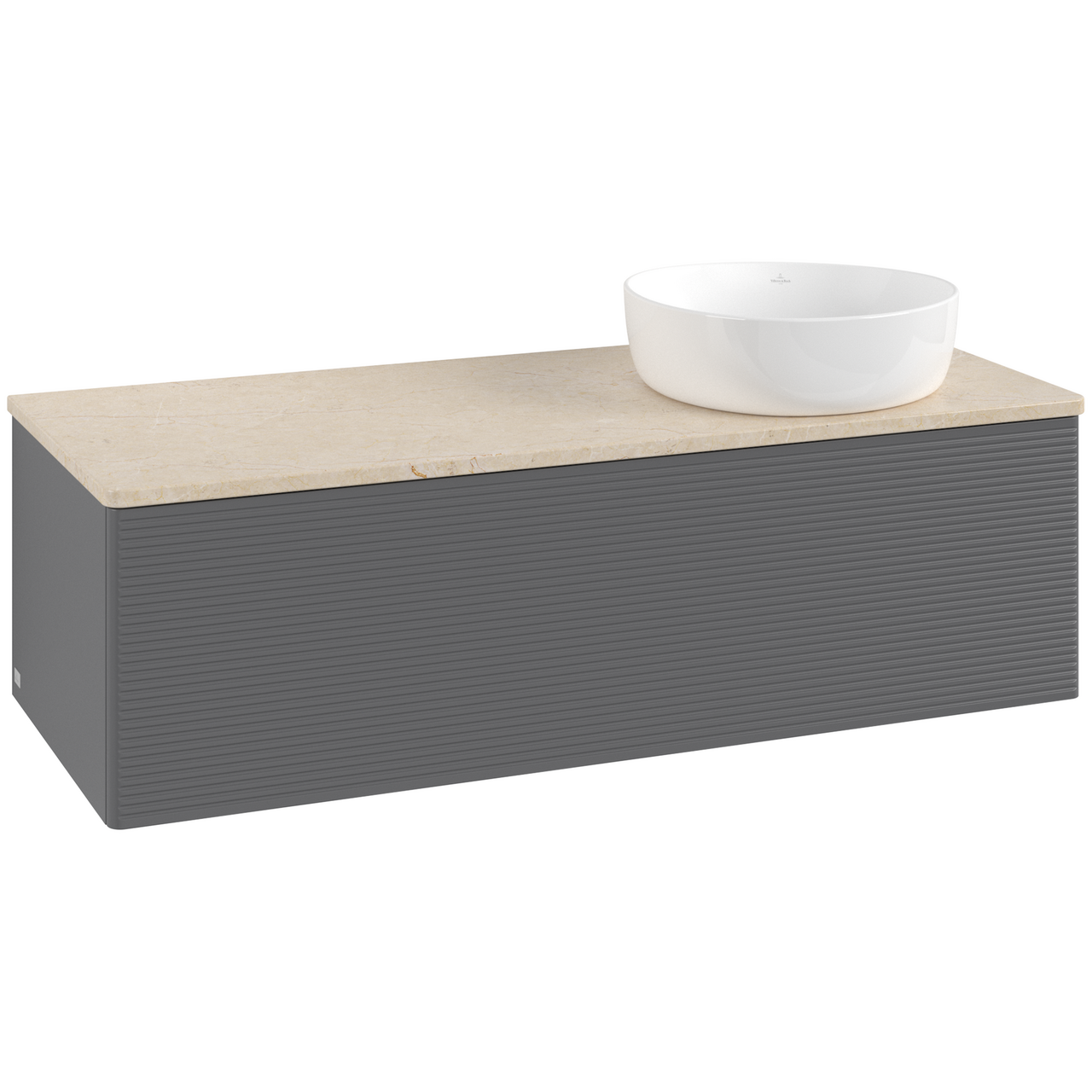 V&B ANTAO SERVANTSKAP 1 SKUFF RILLET 1200X360X500 HØYRE U/KRANHULL ANTRASITT/CRÉME