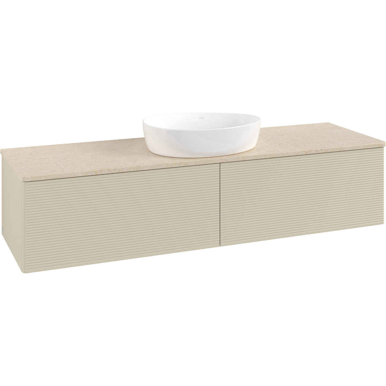 V&B ANTAO SERVANTSKAP 2 SKUFFER RILLET 1600X360X500 U/KRANHULL SILKEGRÅ/CRÉME