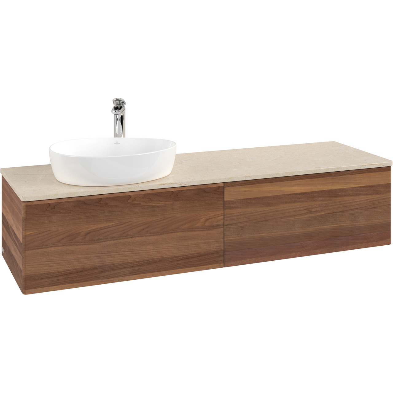 V&B ANTAO SERVANTSKAP 2 SKUFFER GLATT 1600X360X500 VENSTRE M/KRANHULL VALNØTT/CRÉME