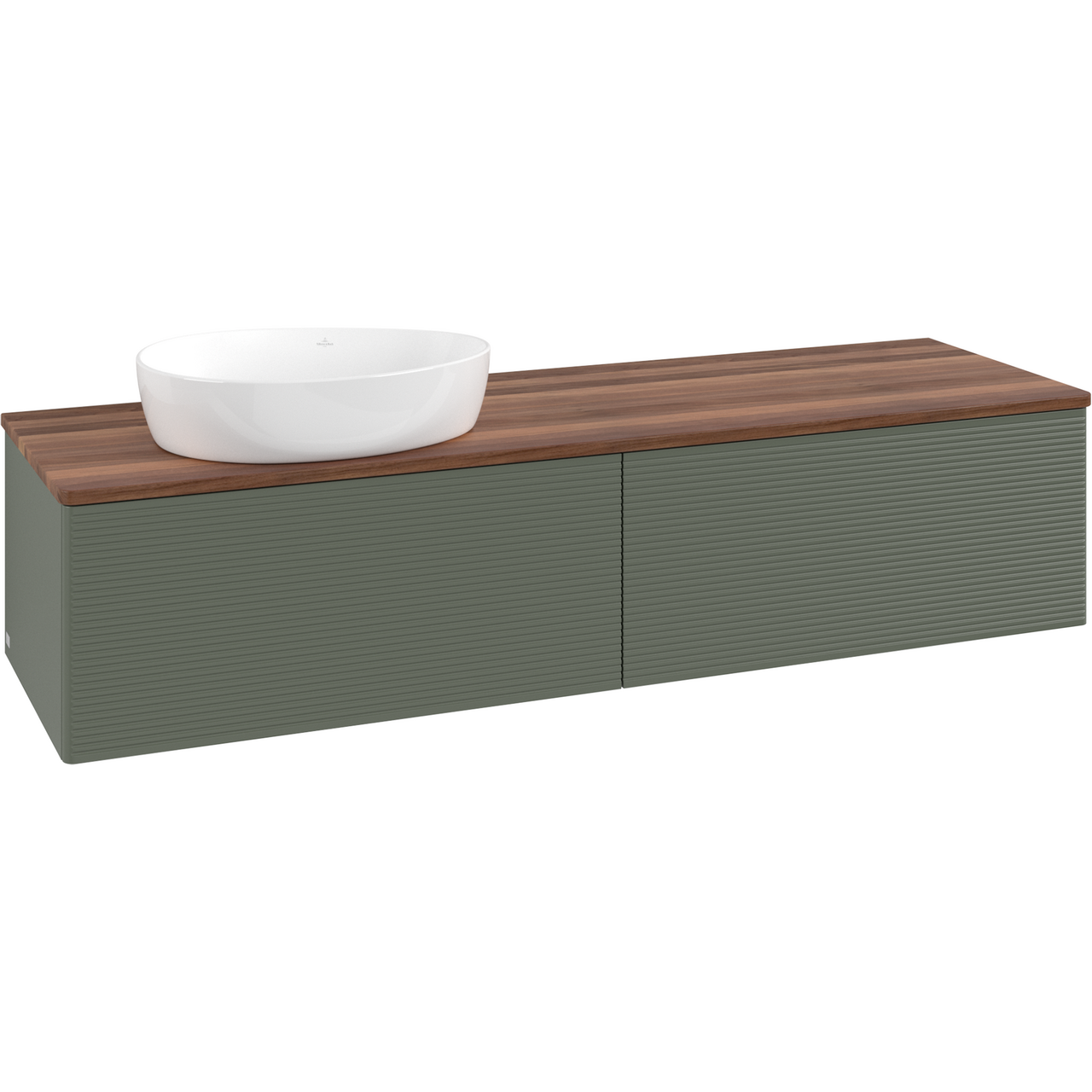 V&B ANTAO SERVANTSKAP 2 SKUFFER RILLET 1600X360X500 VENSTRE U/KRANHULL GRØNN/VALNØTT