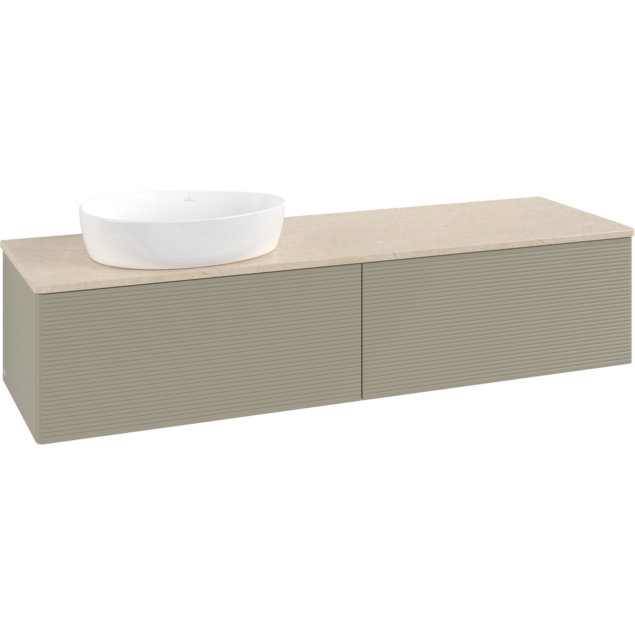 V&B ANTAO SERVANTSKAP 2 SKUFFER RILLET 1600X360X500 VENSTRE U/KRANHULL STENGRÅ/CRÉME