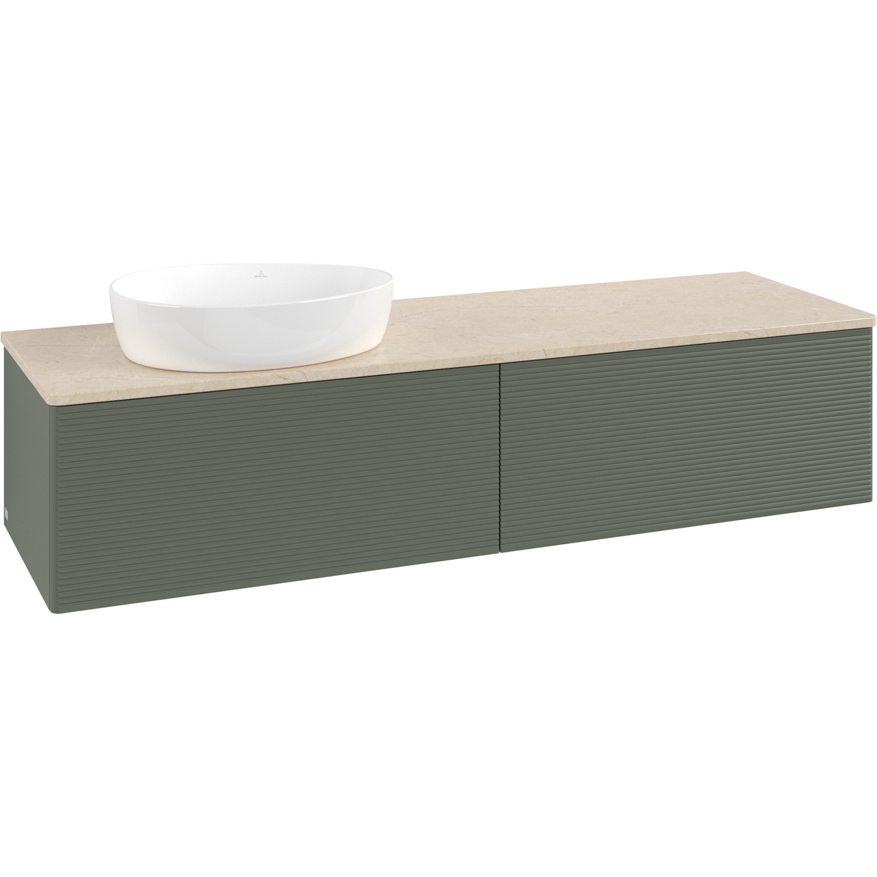 V&B ANTAO SERVANTSKAP 2 SKUFFER RILLET 1600X360X500 VENSTRE U/KRANHULL GRØNN/CRÉME