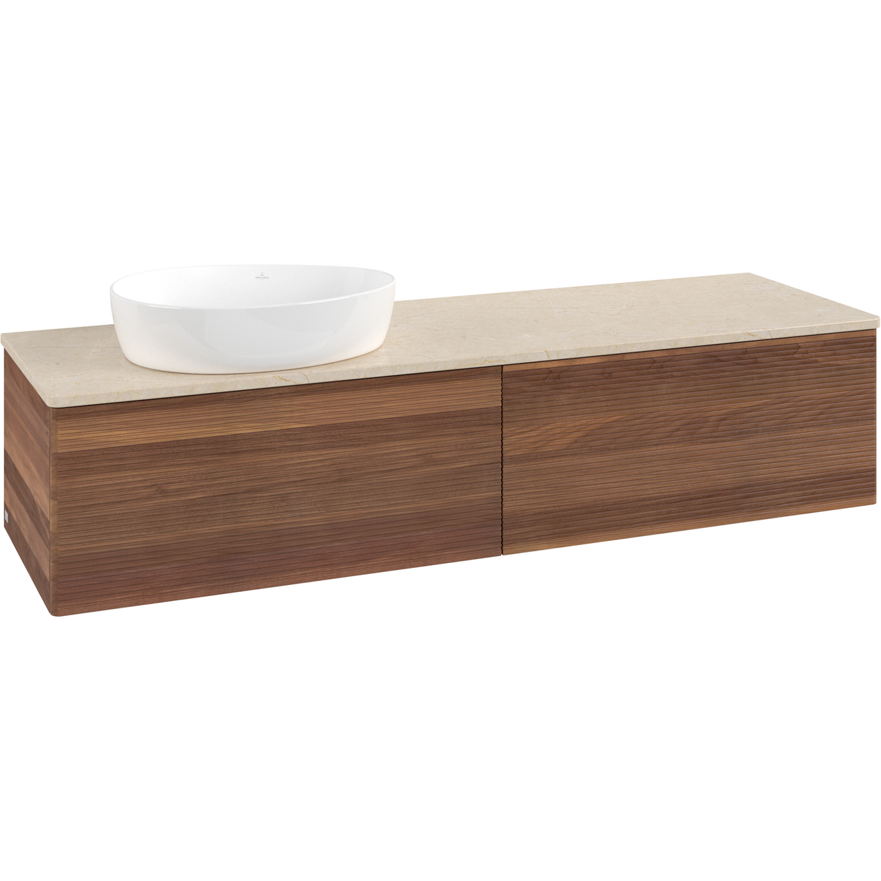 V&B ANTAO SERVANTSKAP 2 SKUFFER RILLET 1600X360X500 VENSTRE U/KRANHULL VALNØTT/CRÉME