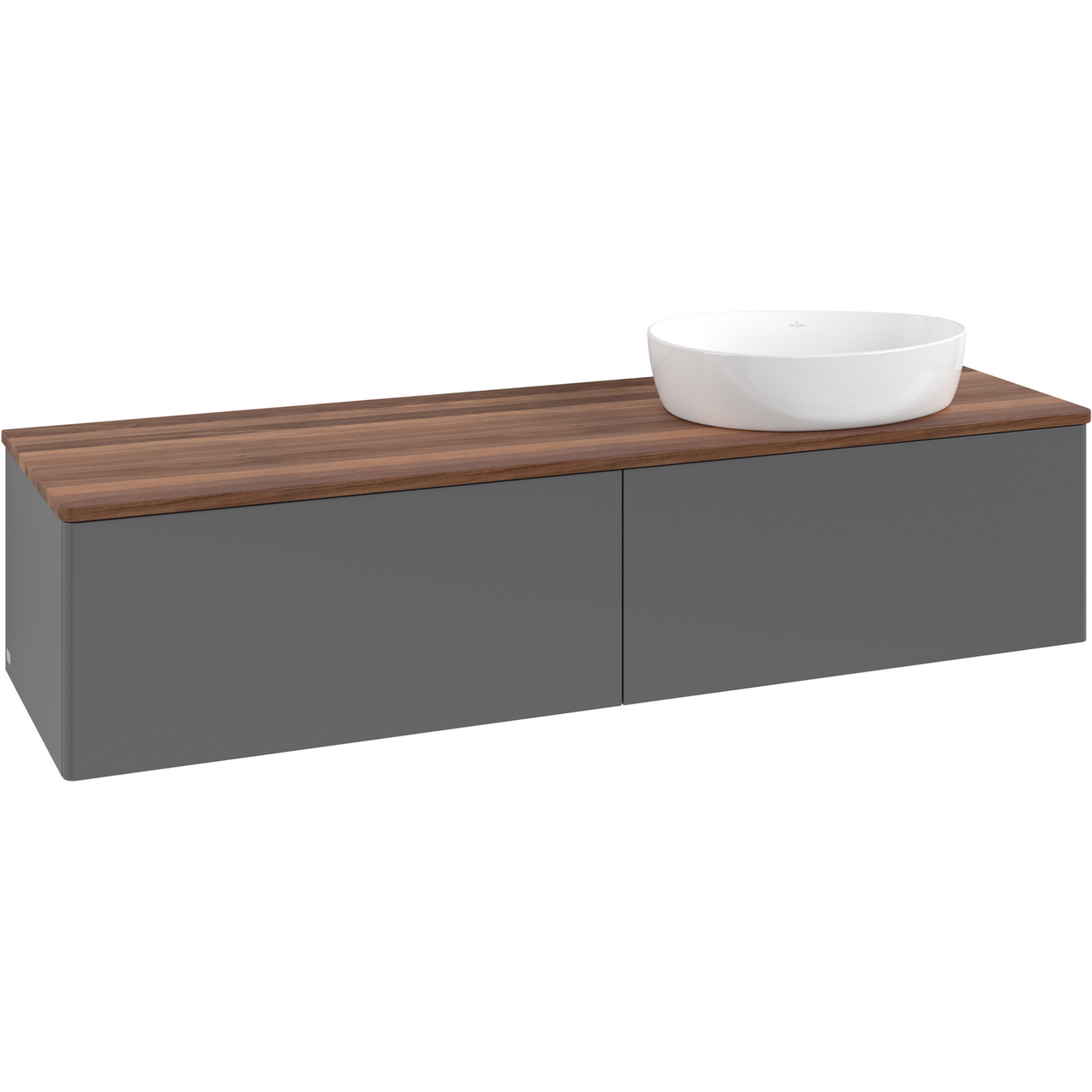 V&B ANTAO SERVANTSKAP 2 SKUFFER GLATT 1600X360X500 HØYRE U/KRANHULL ANTRASITT/VALNØTT