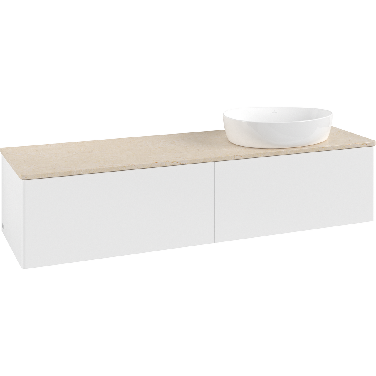 V&B ANTAO SERVANTSKAP 2 SKUFFER GLATT 1600X360X500 HØYRE U/KRANHULL MATT HVIT/CRÉME