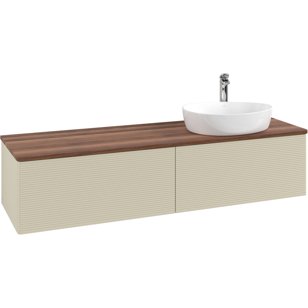 V&B ANTAO SERVANTSKAP 2 SKUFFER RILLET 1600X360X500 HØYRE M/KRANHULL SILKEGRÅ/VALNØTT