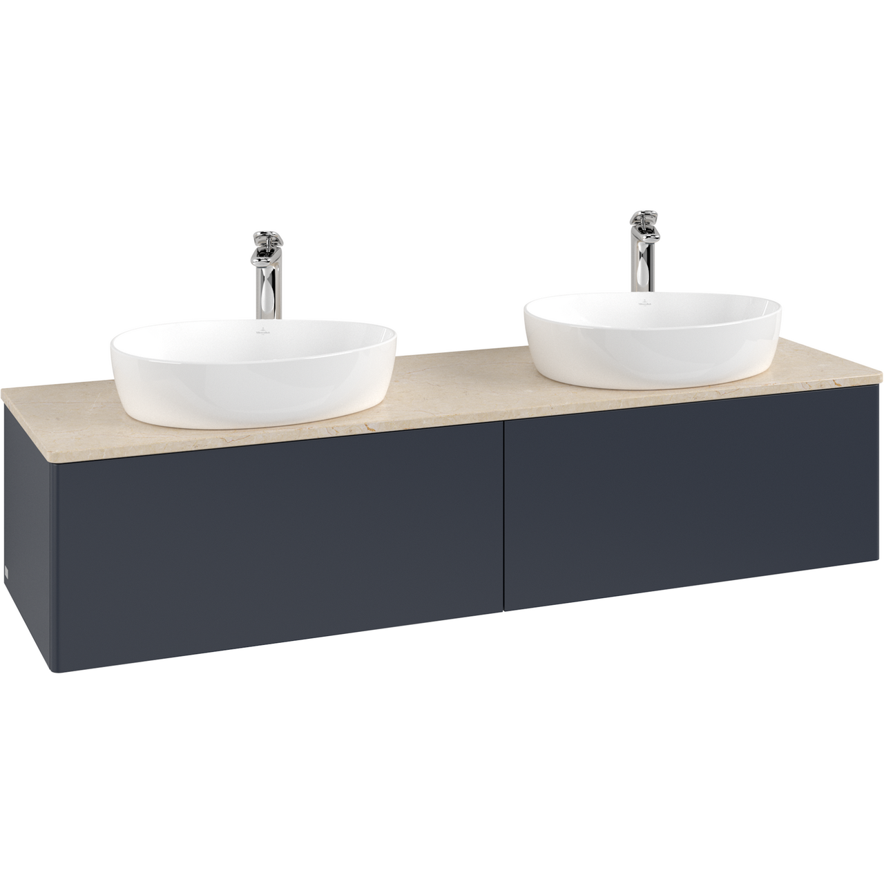 V&B ANTAO SERVANTSKAP 2 SKUFFER GLATT 1600X360X500 FOR 2 SERV. M/KRANHULL BLÅ/CRÉME