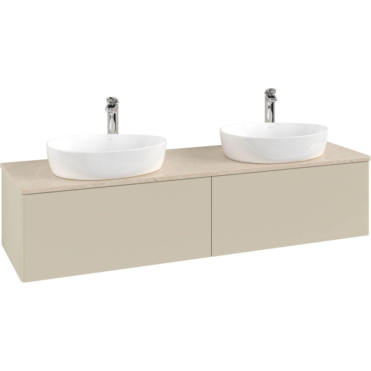 V&B ANTAO SERVANTSKAP 2 SKUFFER GLATT 1600X360X500 FOR 2 SERV. M/KRANHULL SILKEGRÅ/CRÉME