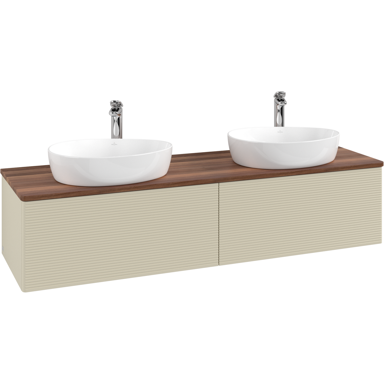 V&B ANTAO SERVANTSKAP 2 SKUFFER RILLET 1600X360X500 FOR 2 SERV. M/KRANHULL SILKEGRÅ/VALNØTT