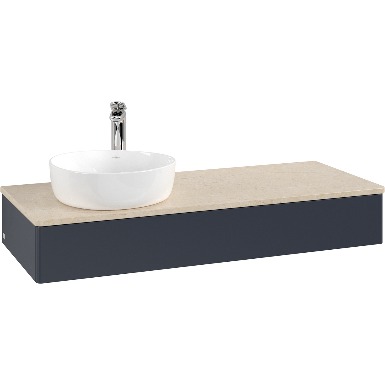 V&B ANTAO SERVANTSKAP 1 SKUFF GLATT 1200X190X500 VENSTRE M/KRANHULL M/LYS BLÅ/CRÉME