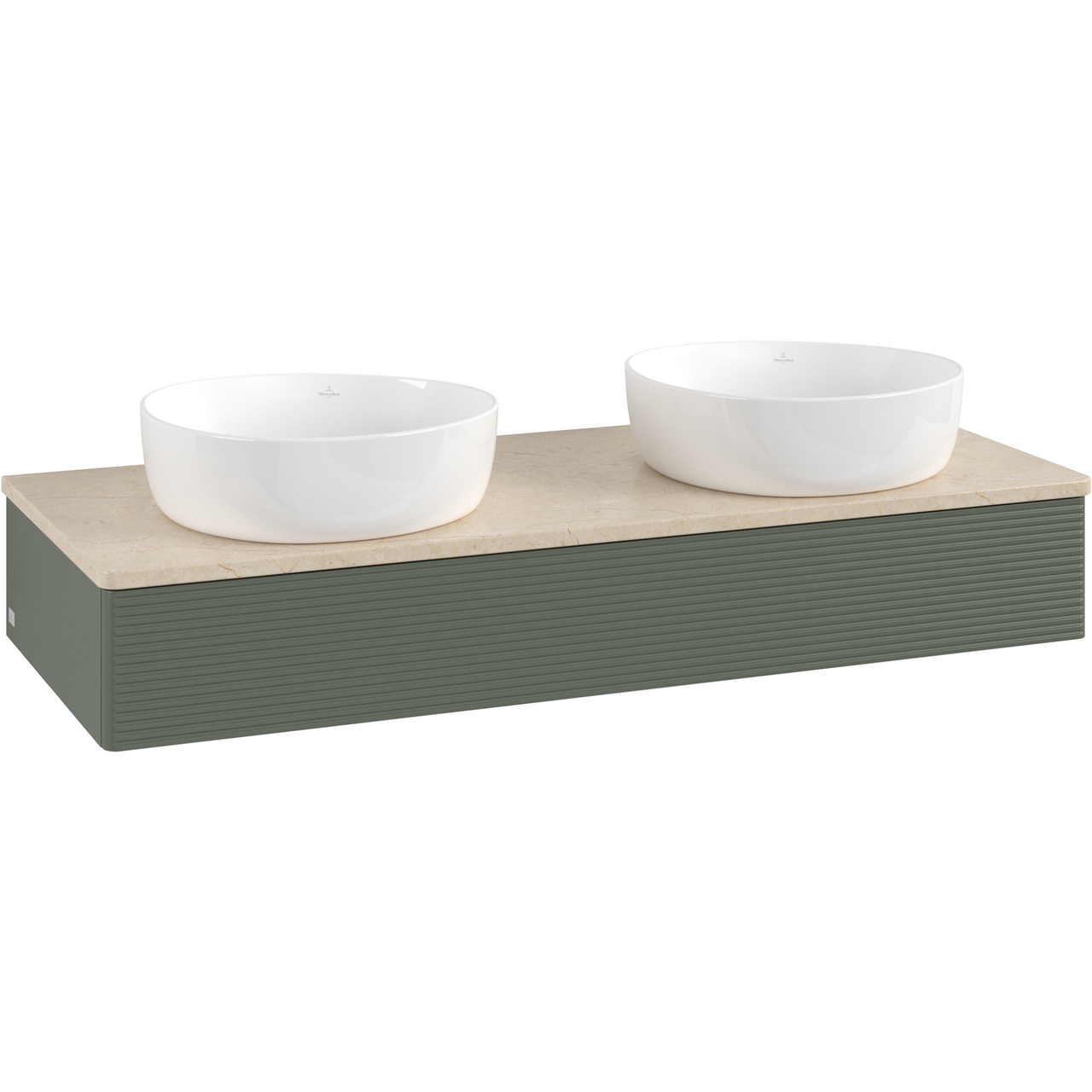V&B ANTAO SERVANTSKAP 1 SKUFF RILLET 1200X190X500 FOR 2 SERV. U/KRANHULL M/LYS GRØNN/CRÉME