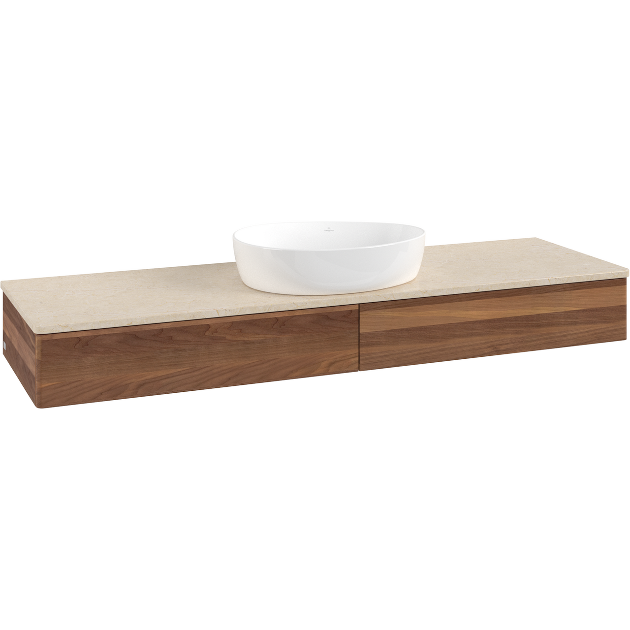 V&B ANTAO SERVANTSKAP 2 SKUFFER GLATT 1600X190X500 U/KRANHULL M/LYS VALNØTT/CRÉME