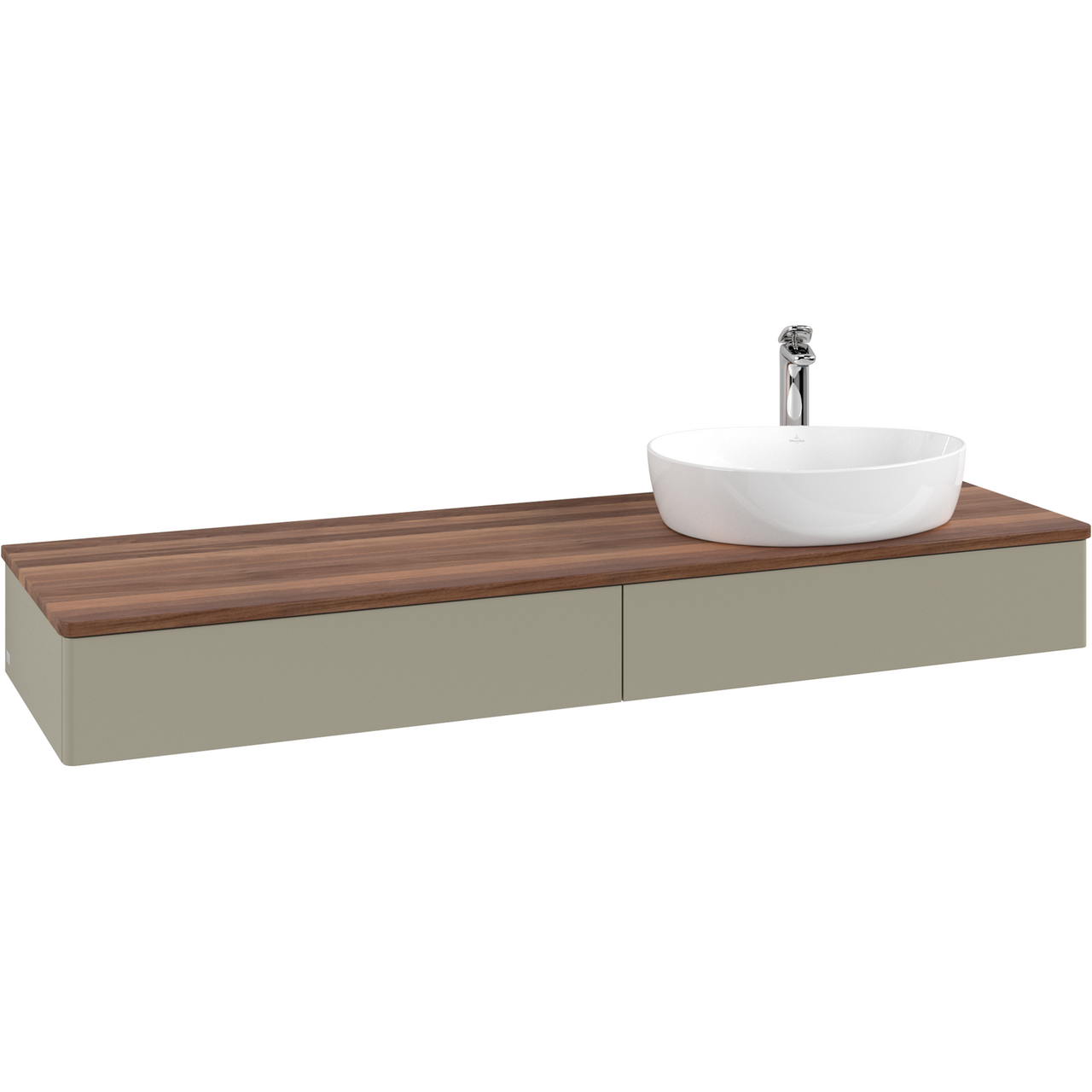 V&B ANTAO SERVANTSKAP 2 SKUFFER GLATT 1600X190X500 HØYRE M/KRANHULL M/LYS STENGRÅ/VALNØTT