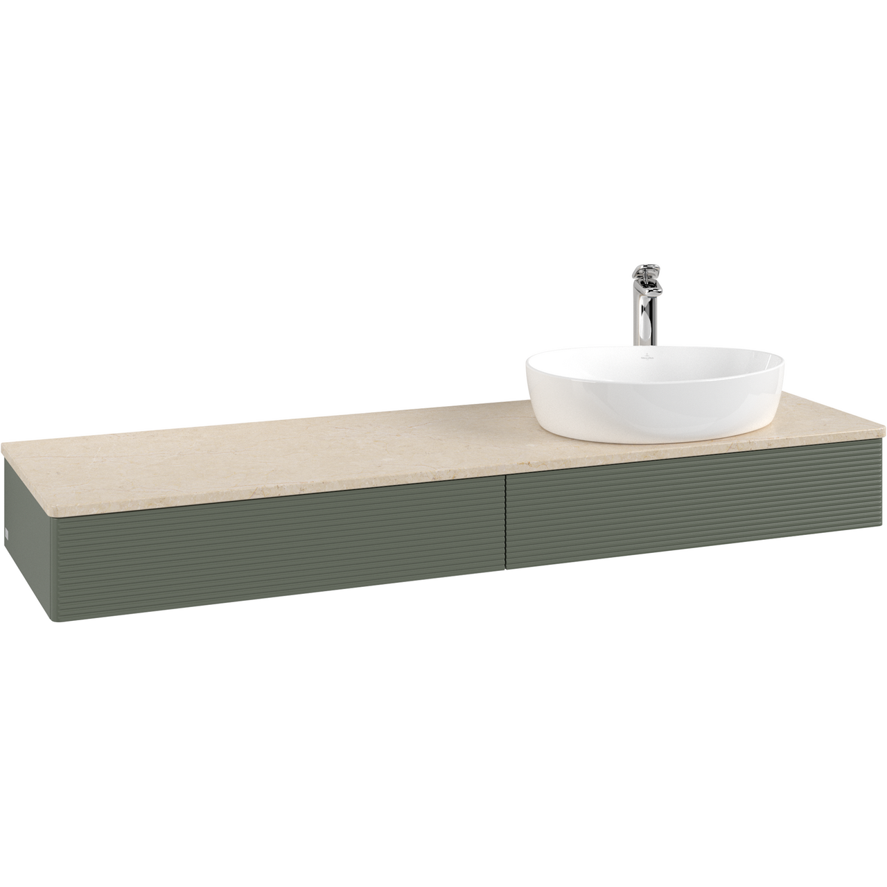 V&B ANTAO SERVANTSKAP 2 SKUFFER RILLET 1600X190X500 HØYRE M/KRANHULL M/LYS GRØNN/CRÉME