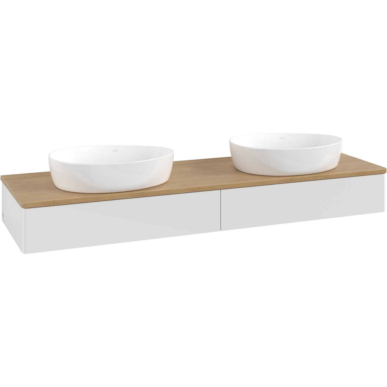 V&B ANTAO SERVANTSKAP 2 SKUFFER GLATT 1600X190X500 FOR 2 SERV. U/KRANHULL M/LYS HVIT/EIK