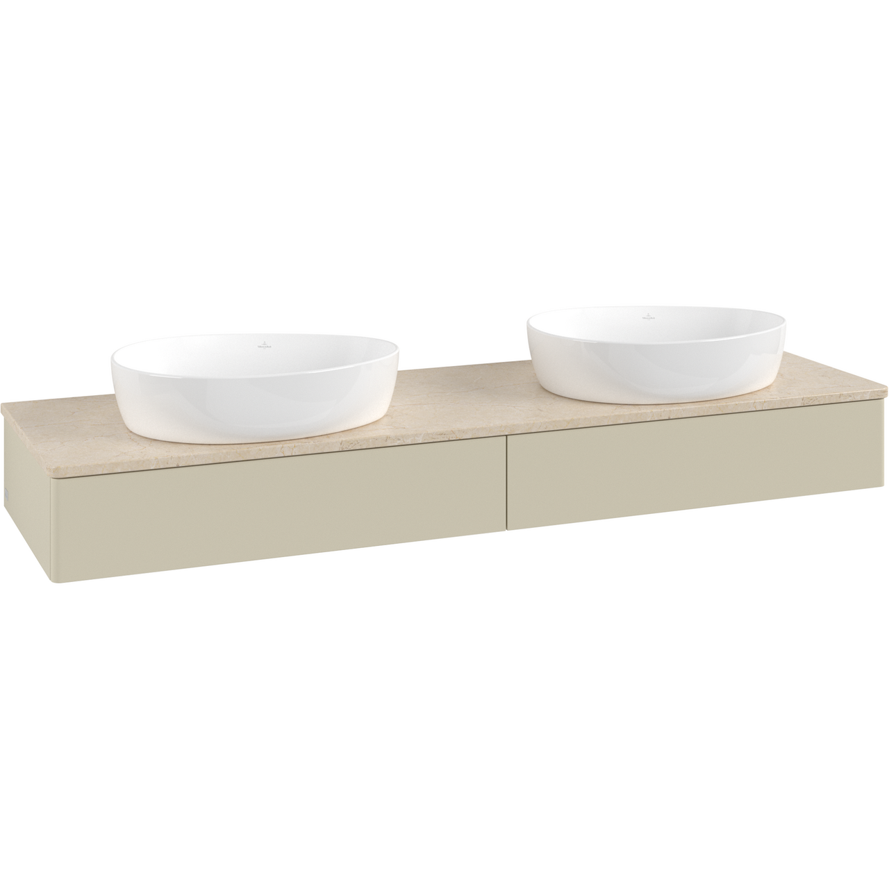 V&B ANTAO SERVANTSKAP 2 SKUFFER GLATT 1600X190X500 FOR 2 SERV. U/KRANHULL M/LYS SILKEGRÅ/CRÉME