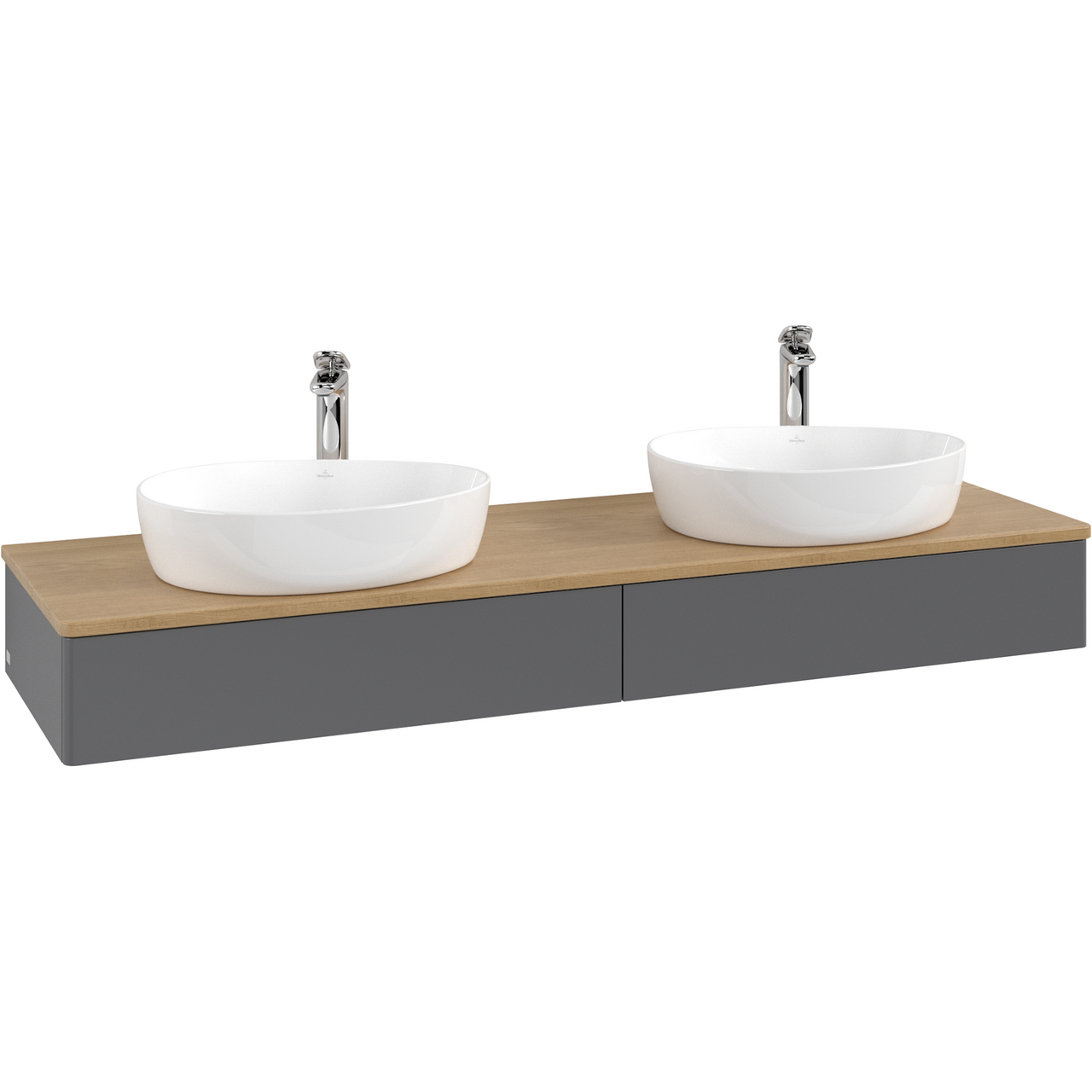 V&B ANTAO SERVANTSKAP 2 SKUFFER GLATT 1600X190X500 FOR 2 SERV. M/KRANHULL M/LYS ANTRASITT/EIK