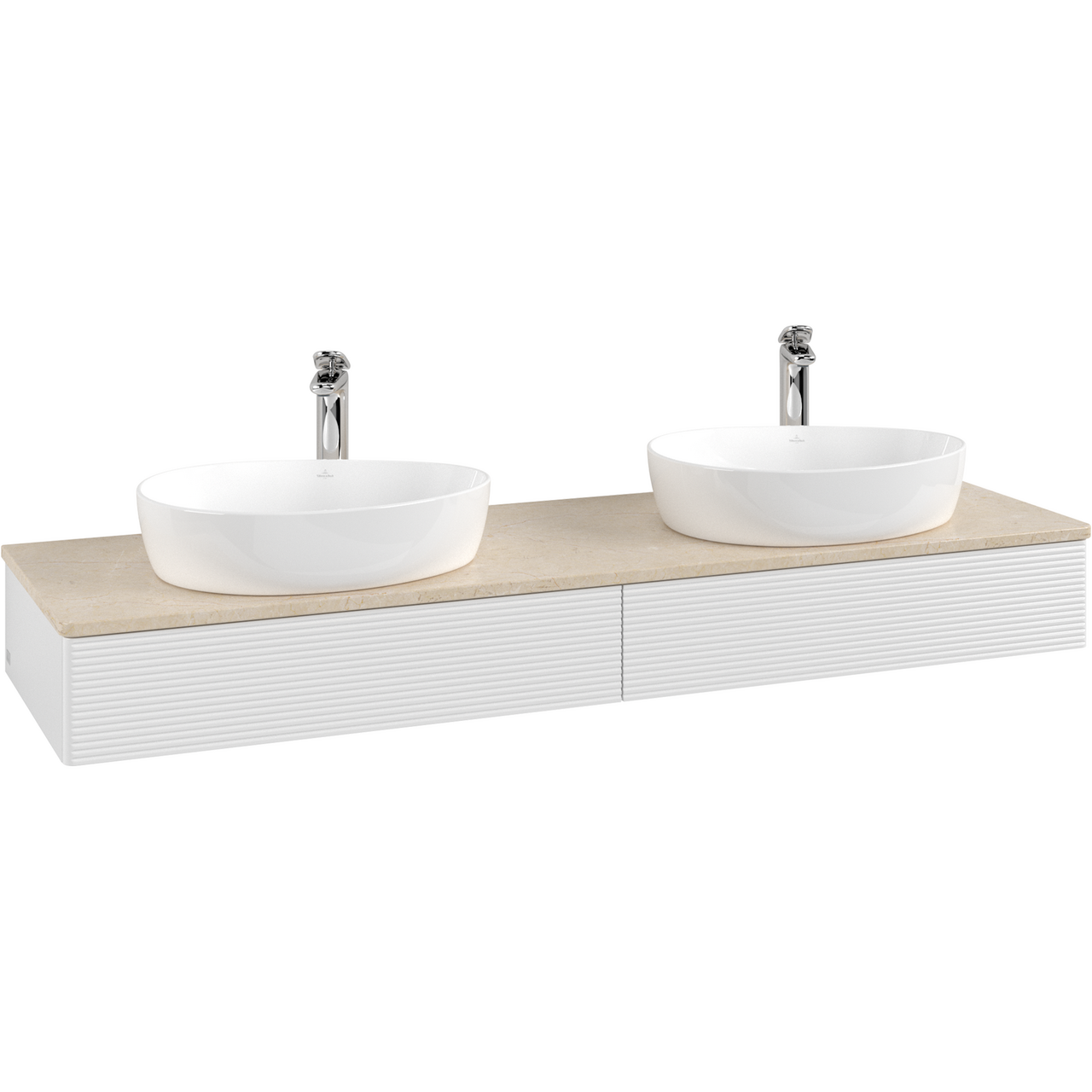V&B ANTAO SERVANTSKAP 2 SKUFFER RILLET 1600X190X500 FOR 2 SERV. M/KRANHULL M/LYS HVIT/CRÉME
