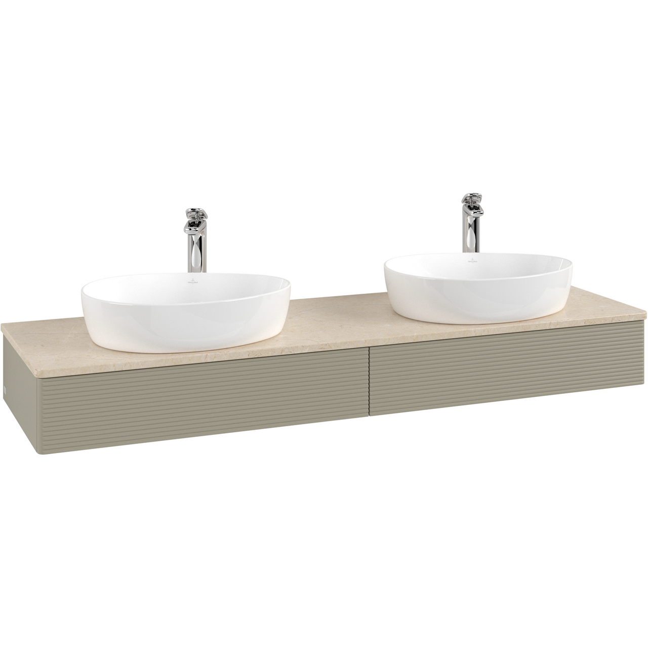 V&B ANTAO SERVANTSKAP 2 SKUFFER RILLET 1600X190X500 FOR 2 SERV. M/KRANHULL M/LYS STENGRÅ/CRÉME