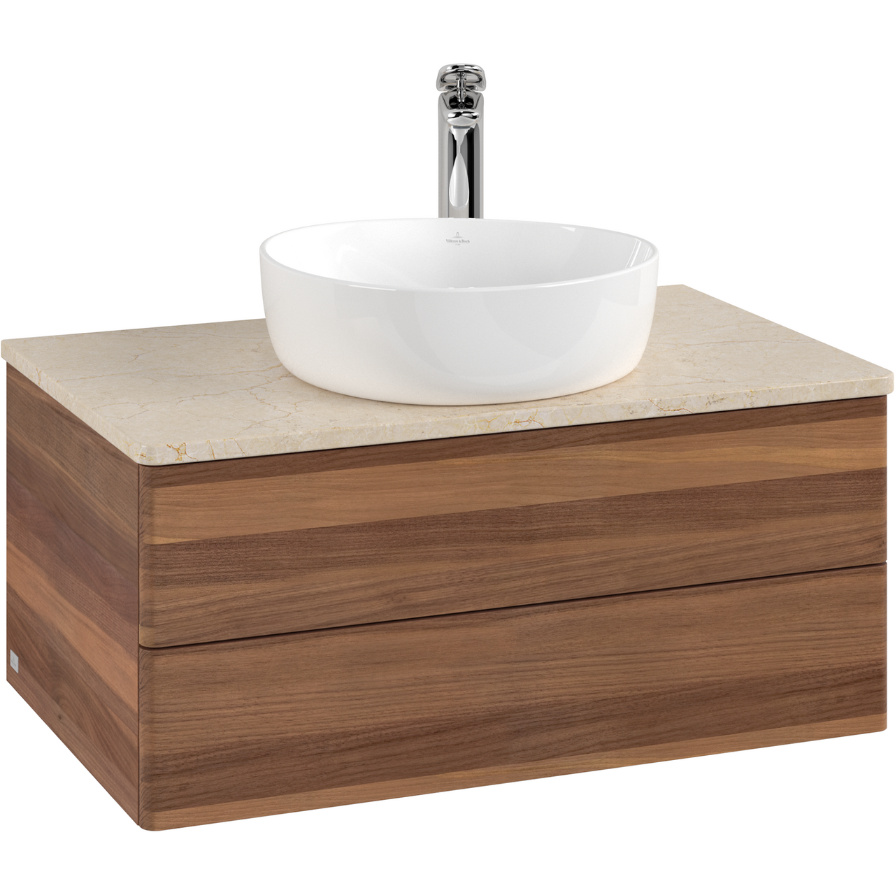 V&B ANTAO SERVANTSKAP 2 SKUFFER GLATT 800X360X500 M/KRANHULL M/LYS VALNØTT/CRÉME