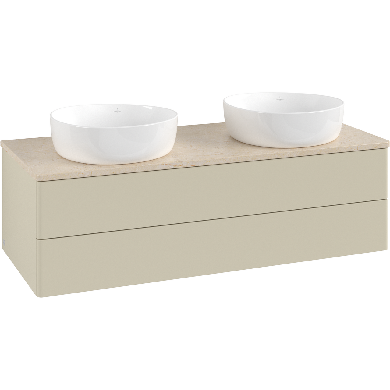 V&B ANTAO SERVANTSKAP 2 SKUFFER GLATT 1200X360X500 FOR 2 SERV. U/KRANHULL M/LYS SILKEGRÅ/CRÉME