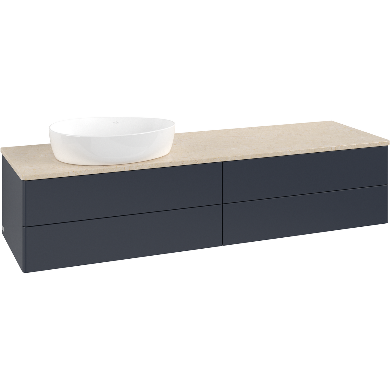 V&B ANTAO SERVANTSKAP 4 SKUFFER GLATT 1600X360X500 VENSTRE U/KRANHULL M/LYS BLÅ/CRÉME