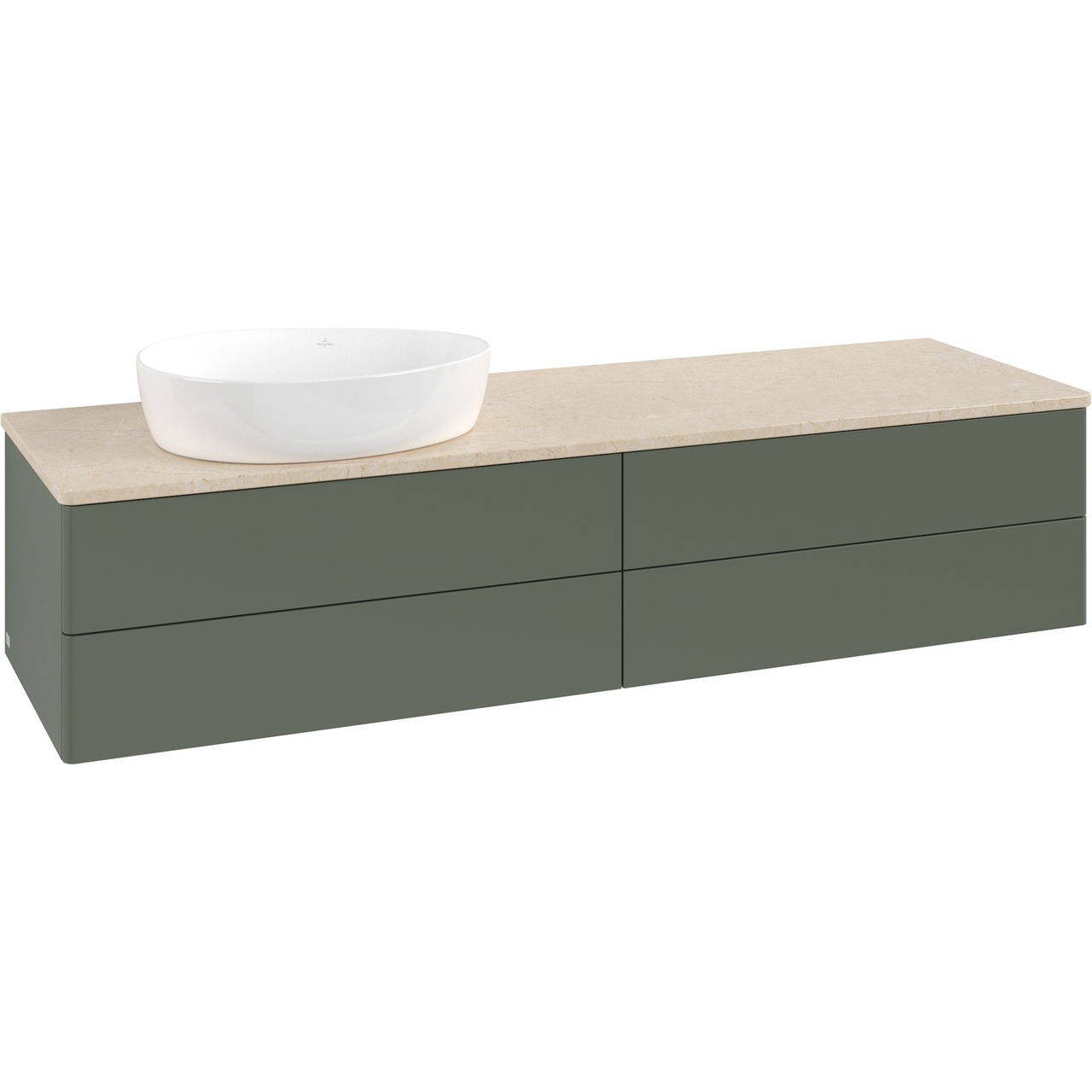 V&B ANTAO SERVANTSKAP 4 SKUFFER GLATT 1600X360X500 VENSTRE U/KRANHULL M/LYS GRØNN/CRÉME