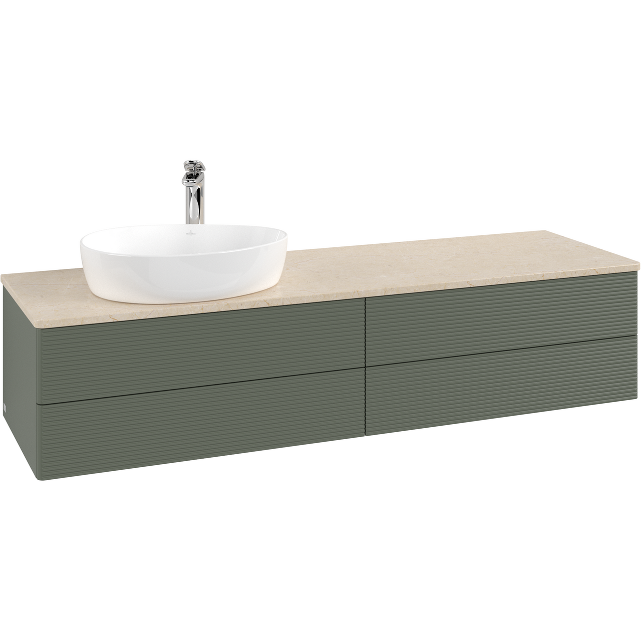 V&B ANTAO SERVANTSKAP 4 SKUFFER RILLET 1600X360X500 VENSTRE M/KRANHULL M/LYS GRØNN/CRÉME