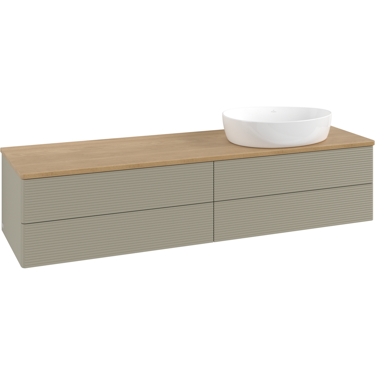 V&B ANTAO SERVANTSKAP 4 SKUFFER RILLET 1600X360X500 HØYRE U/KRANHULL M/LYS STENGRÅ/EIK