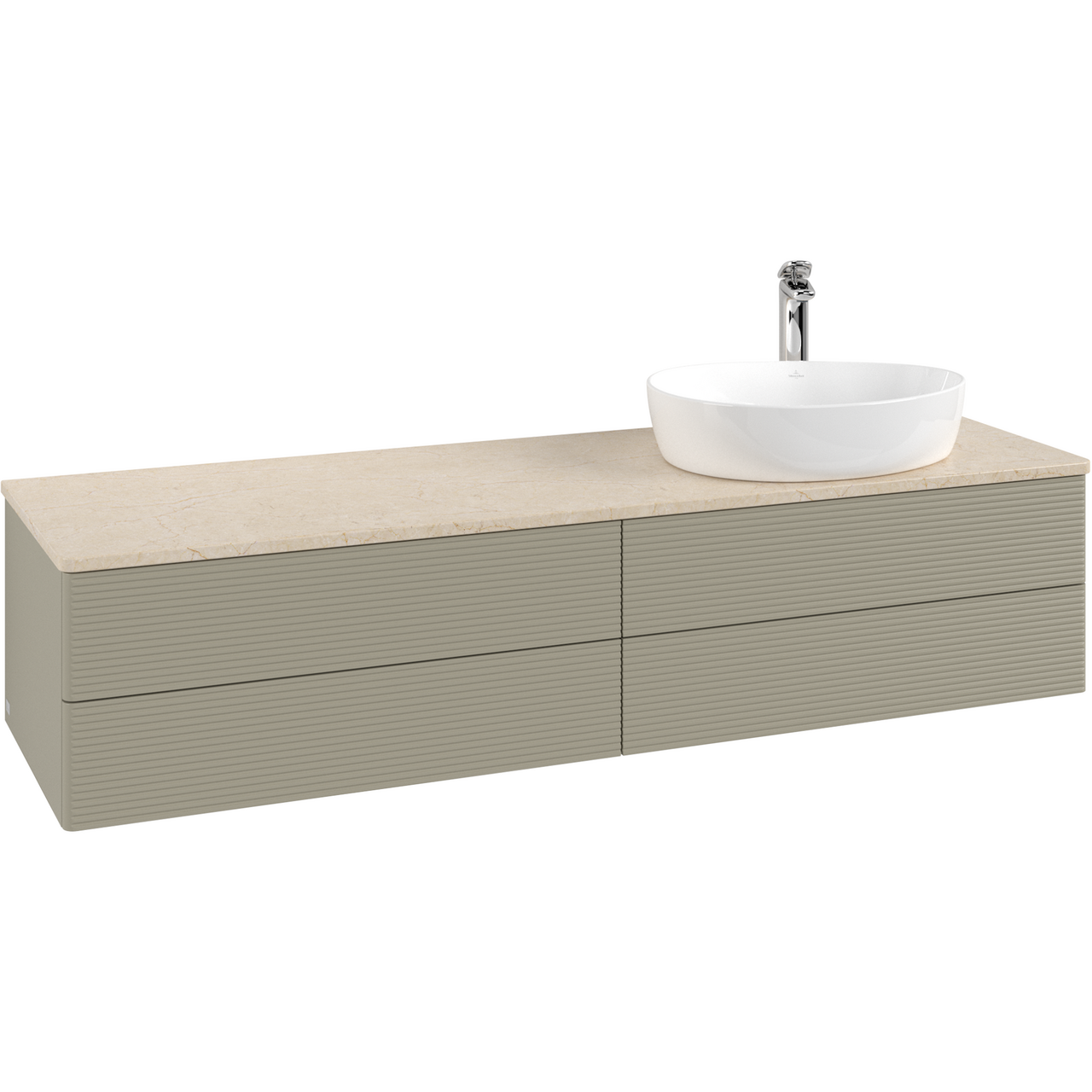 V&B ANTAO SERVANTSKAP 4 SKUFFER RILLET 1600X360X500 HØYRE M/KRANHULL M/LYS STENGRÅ/CRÉME