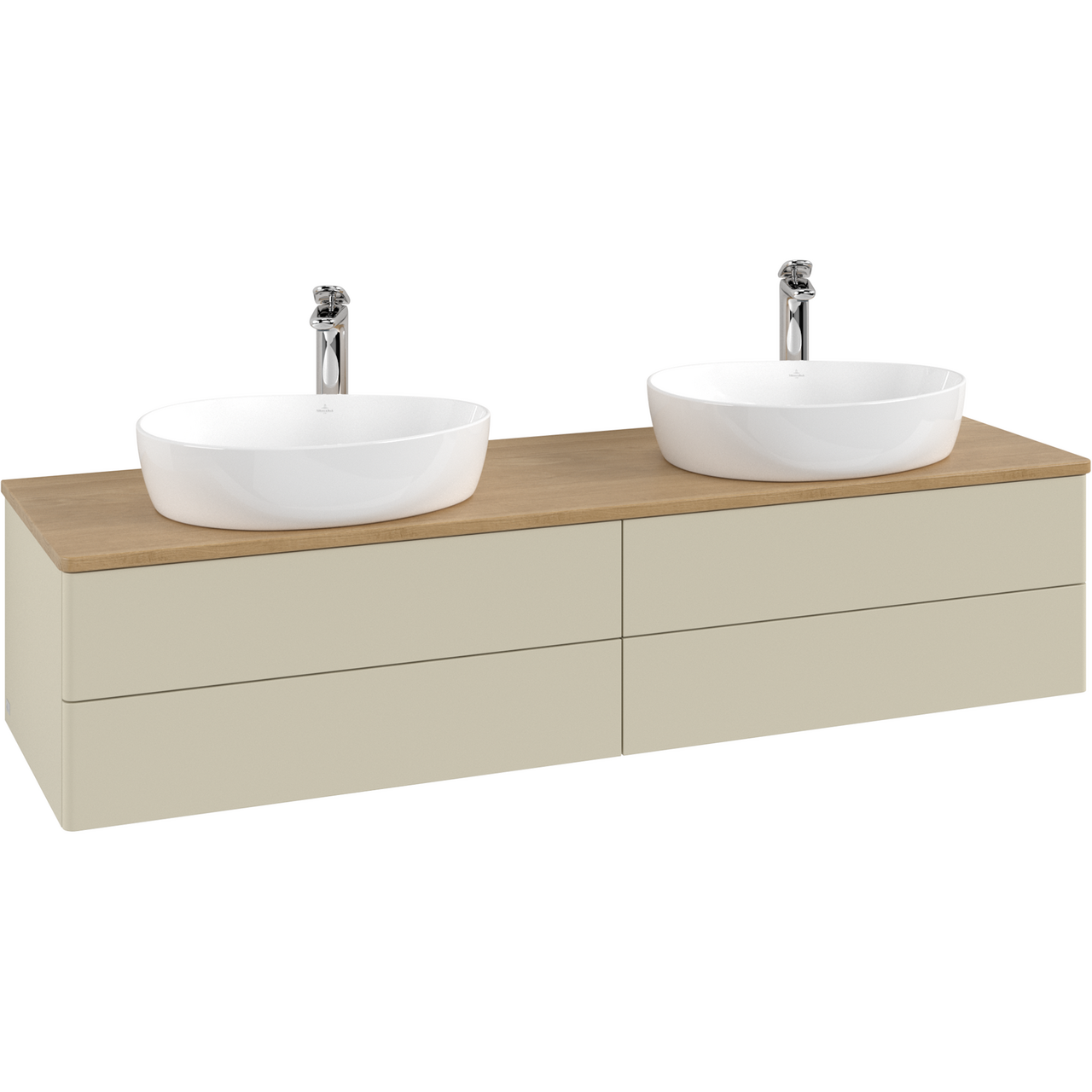 V&B ANTAO SERVANTSKAP 4 SKUFFER GLATT 1600X360X500 FOR 2 SERV. M/KRANHULL M/LYS SILKEGRÅ/EIK