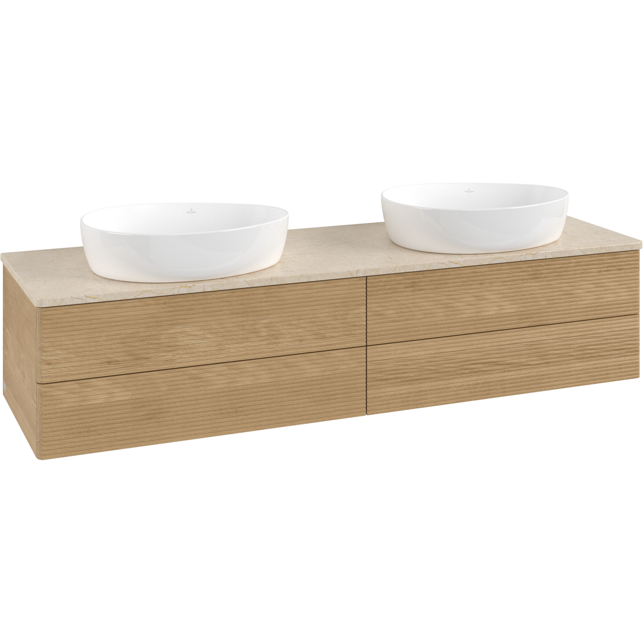 V&B ANTAO SERVANTSKAP 4 SKUFFER RILLET 1600X360X500 FOR 2 SERV. U/KRANHULL M/LYS EIK/CRÉME