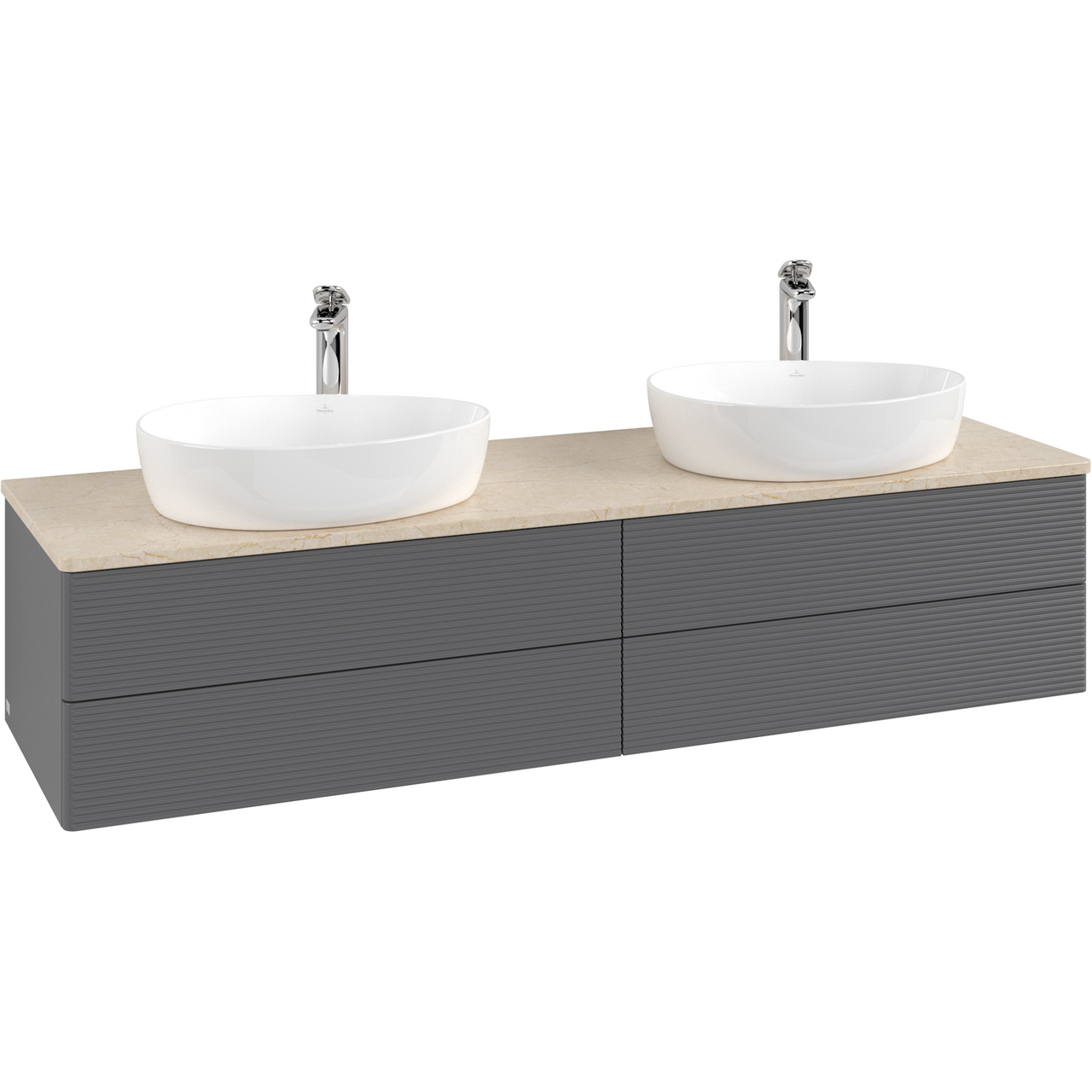 V&B ANTAO SERVANTSKAP 4 SKUFFER RILLET 1600X360X500 FOR 2 SERV. M/KRANHULL M/LYS ANTRASITT/CRÉME