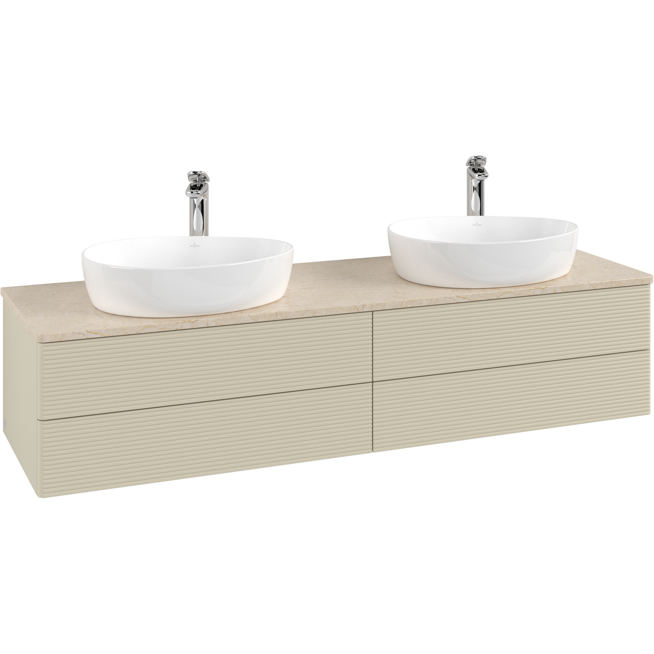 V&B ANTAO SERVANTSKAP 4 SKUFFER RILLET 1600X360X500 FOR 2 SERV. M/KRANHULL M/LYS SILKEGRÅ/CRÉME