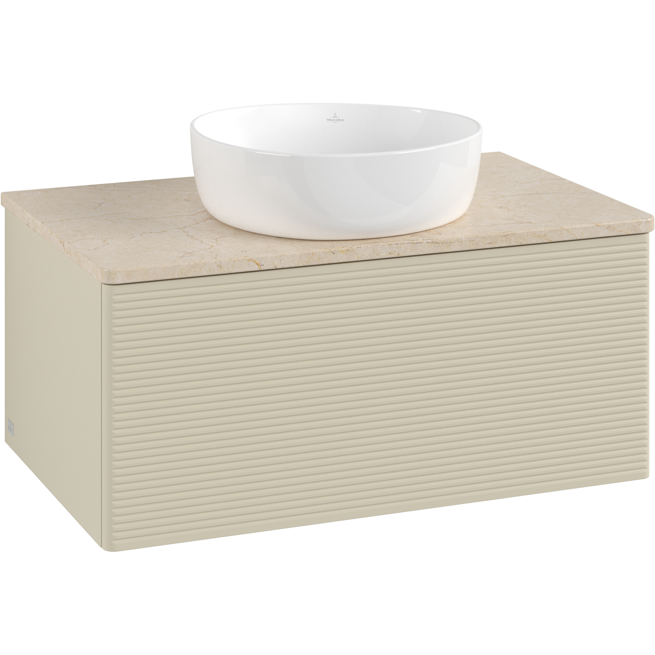 V&B ANTAO SERVANTSKAP 1 SKUFF RILLET 800X360X500 U/KRANHULL M/LYS SILKEGRÅ/CRÉME