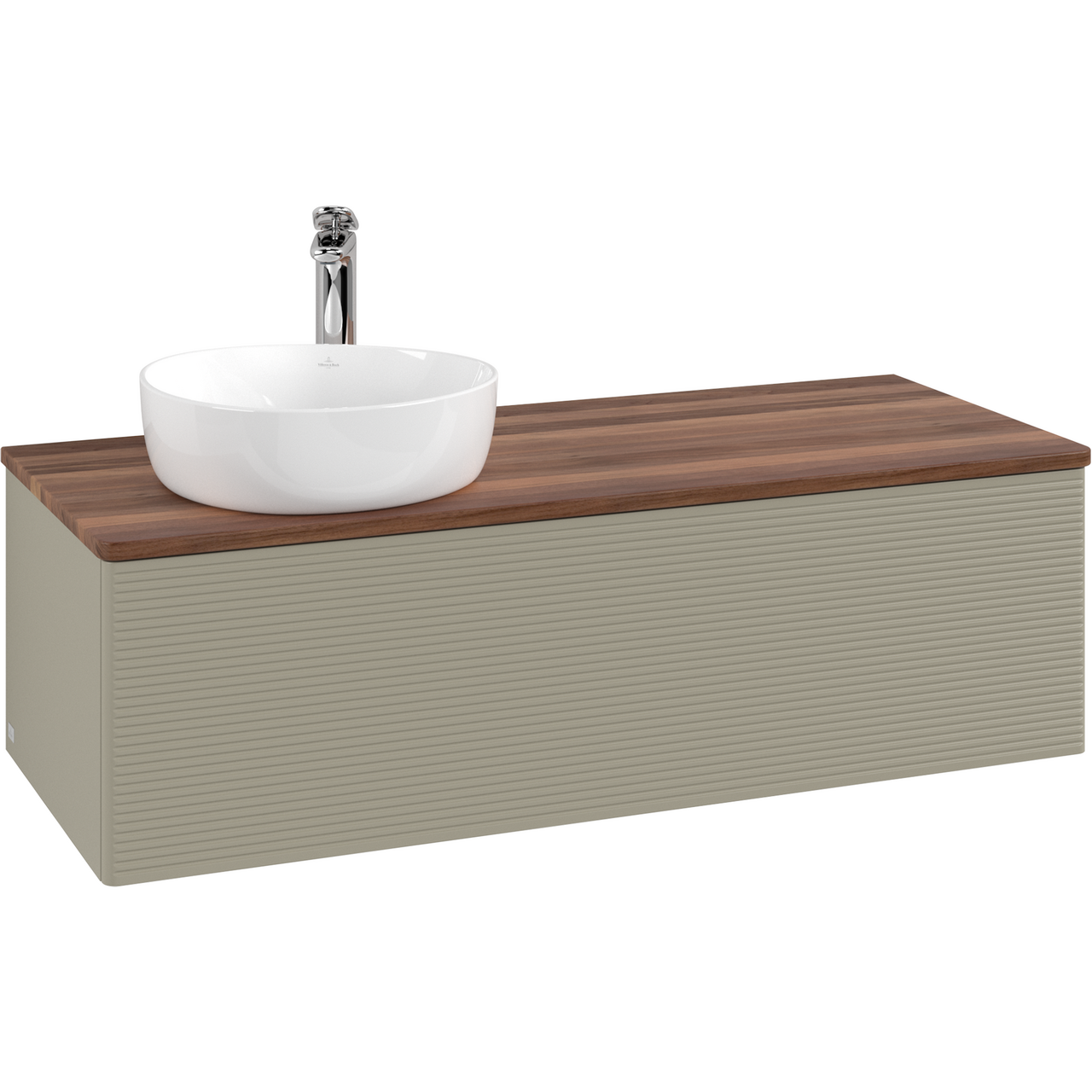 V&B ANTAO SERVANTSKAP 1 SKUFF RILLET 1200X360X500 VENSTRE M/KRANHULL M/LYS STENGRÅ/VALNØTT