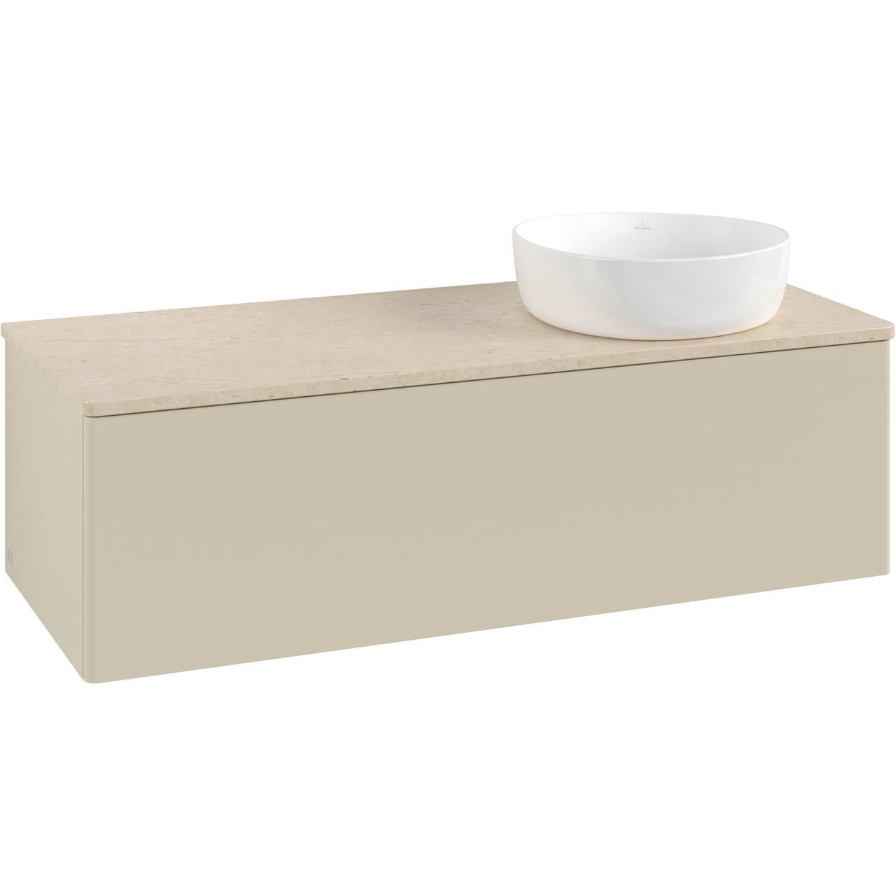 V&B ANTAO SERVANTSKAP 1 SKUFF GLATT 1200X360X500 HØYRE U/KRANHULL M/LYS SILKEGRÅ/CRÉME