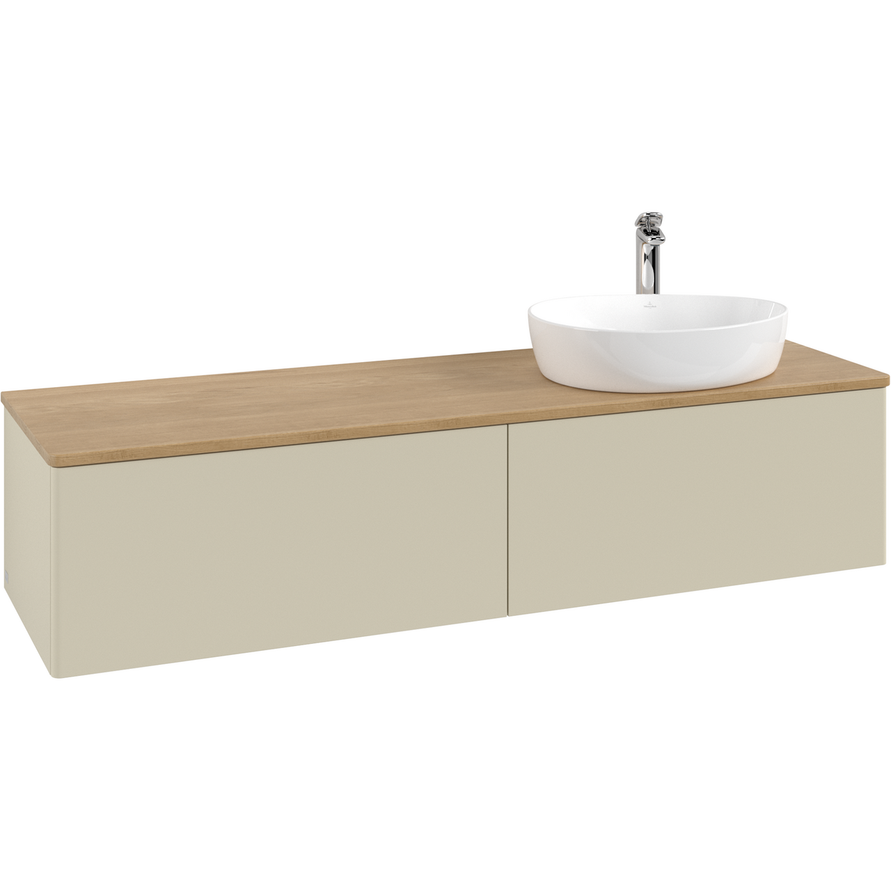 V&B ANTAO SERVANTSKAP 2 SKUFFER GLATT 1600X360X500 HØYRE M/KRANHULL M/LYS SILKEGRÅ/EIK
