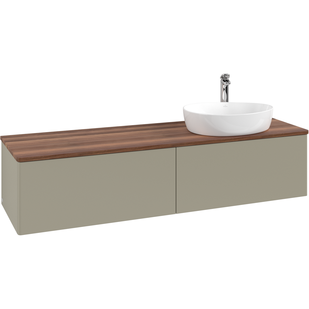 V&B ANTAO SERVANTSKAP 2 SKUFFER GLATT 1600X360X500 HØYRE M/KRANHULL M/LYS STENGRÅ/VALNØTT