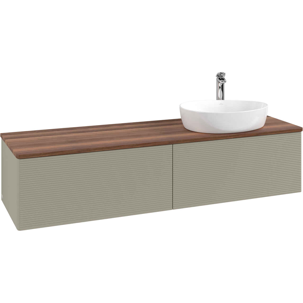 V&B ANTAO SERVANTSKAP 2 SKUFFER RILLET 1600X360X500 HØYRE M/KRANHULL M/LYS STENGRÅ/VALNØTT